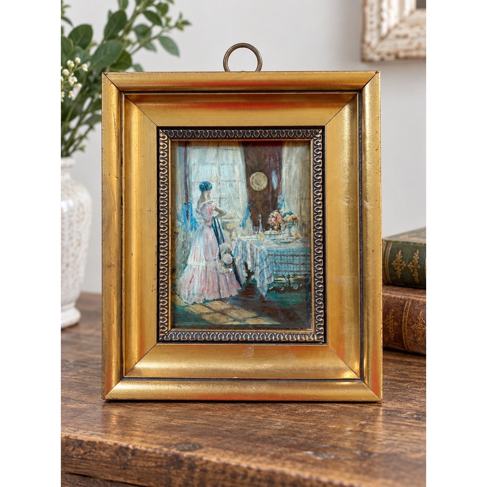 Vintage Gold Framed Impressionist Style Interior Painting Wall Art Ornate Frame
